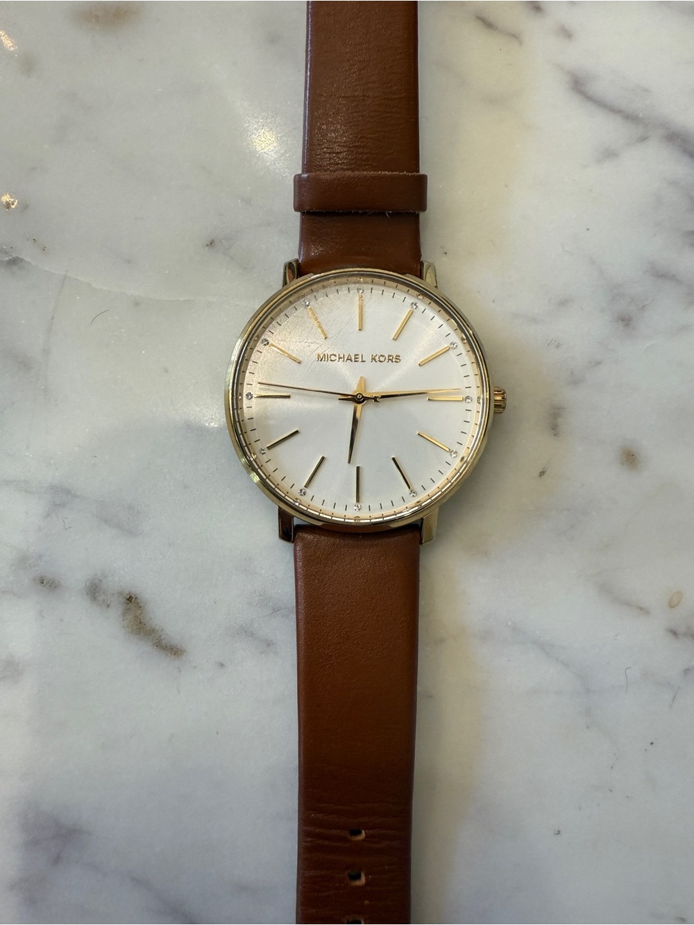 PRE OWNED MICHAEL KORS WATCH BROWN LEATHER BAND AS IS